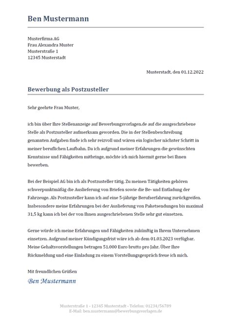 Bewerbungsschreiben Postzusteller .